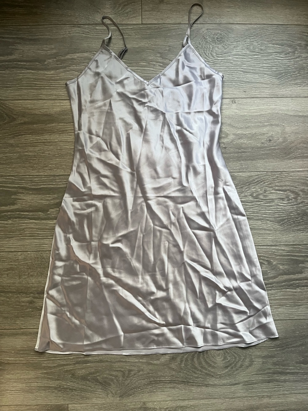 NEW Quince Silver 100% Washable Silk Mini Slip Dress Size M Quiet Luxury